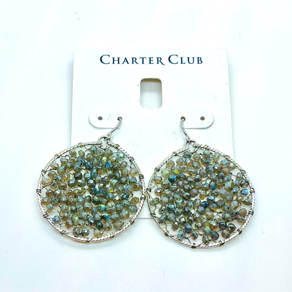 Green Beads Silver Circular Dangle Earrings NWT 🔥 3 for $20